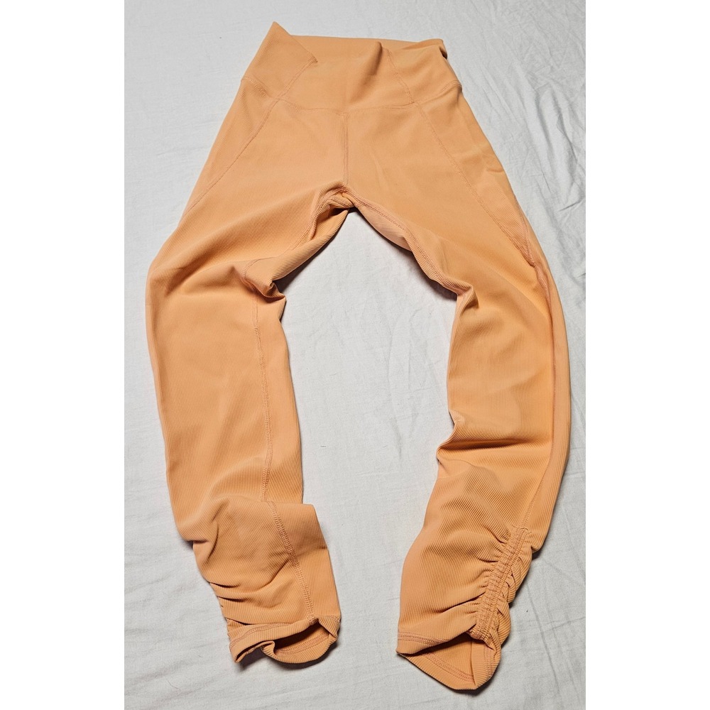 Wilo The Label Ribbed Ruched Leggings Womens XS Peach Orange High Waisted Yoga